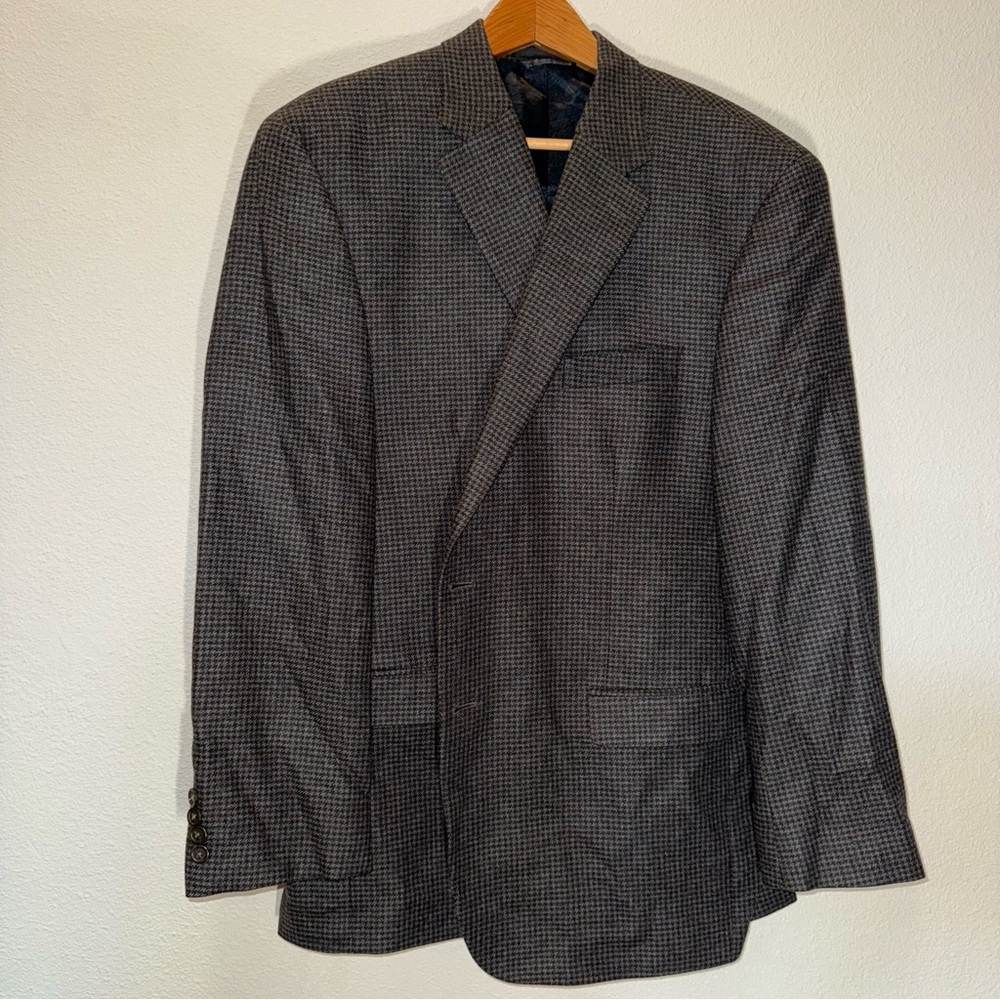 Lauren Ralph Lauren Gray Sport Coat Classic Blazer wool Cashmere houndstooth 46R